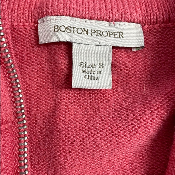 Boston Proper Women’s Pink Zip Up Sweater Size S Cotton Cashmere Blend Ribbed - Picture 3 of 7